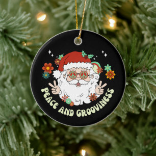 Vrede en Grooviness Hippie Santa Christmas Keramisch Ornament