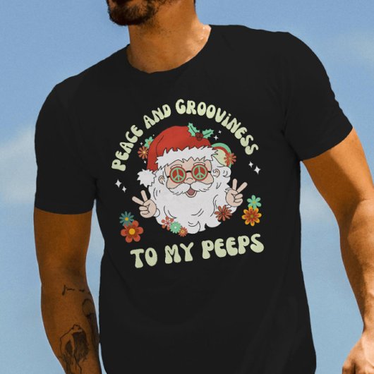 Vrede en Grooviness Retro Hippie Santa Christmas T-shirt