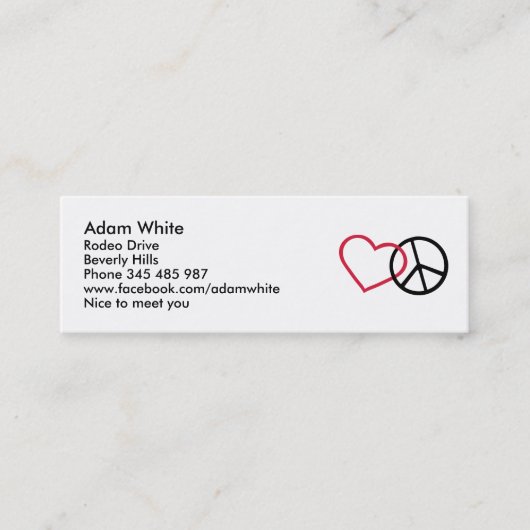 Vrede en hart mini visitekaartje (Voorkant)
