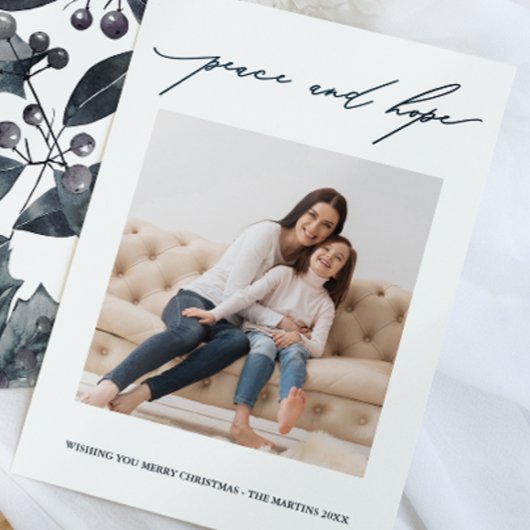 Vrede en hoop Blue Botanical Rustieke Vakantie Kaart