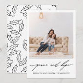 Vrede en Hoop Zwart-Wit Holly Print Holiday Kaart (Voorkant / Achterkant)