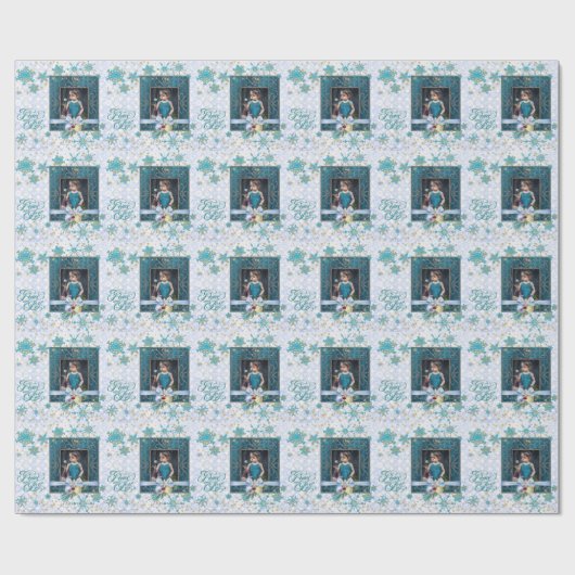 Vrede en Joj in Blauw met Uw Foto Cadeaupapier (Vlak)