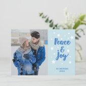 Vrede en Joy Typografie Foto: Kerstmis en feestdag Feestdagenkaart (Staand voorkant)