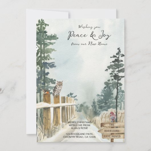 Vrede en Joy uit New Home Woodland Path Winter Aankondiging (Voorkant)