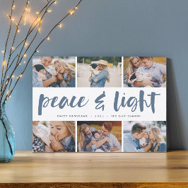 Vrede en licht | Hanukkah Photo Collage Feestdagenkaart