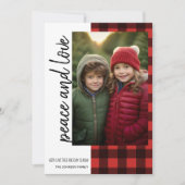 Vrede en Liefde 1 Foto Rood Zwart Buffalo Plaid Feestdagenkaart (Voorkant)