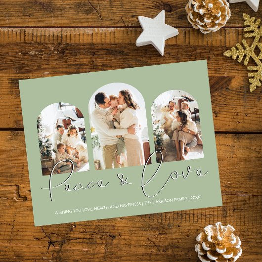 Vrede en liefde | 3 Arcerende fotocollage-feestdag Feestdagenkaart