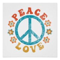 Vrede en liefde - Hippie vredesbord met bloemen