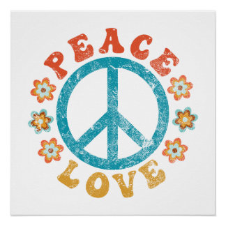Vrede en liefde - Hippie vredesbord met bloemen Perfect Poster