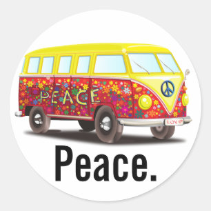 Vrede en Liefde Hippy Bus Ronde Sticker