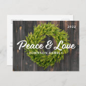 Vrede en liefde Land Rustic Pine Wreated Wood Feestdagenkaart (Voorkant / Achterkant)