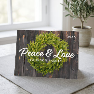 Vrede en Liefde Landelijke dennenkrans hout Feestdagenkaart