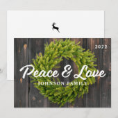 Vrede en Liefde Landelijke Dennenkrans van Hout Feestdagenkaart (Voorkant / Achterkant)