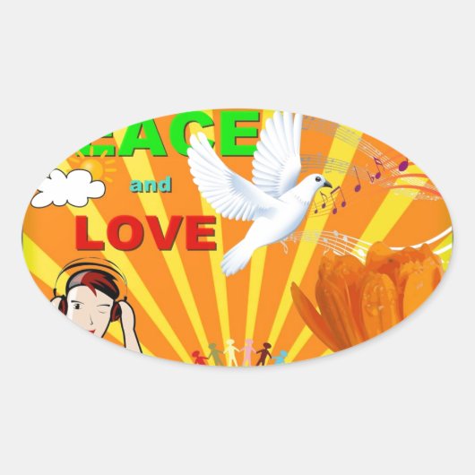 Vrede en liefde ovale sticker (Voorkant)