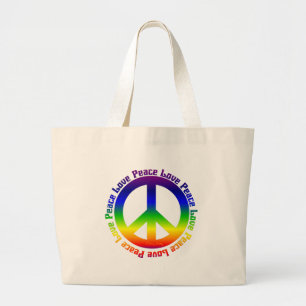 Vrede en liefde overal grote tote bag