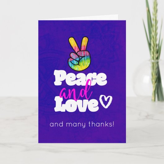 Vrede en liefde Typografie met Rainbow Hand Bedank Bedankkaart (Voorkant)