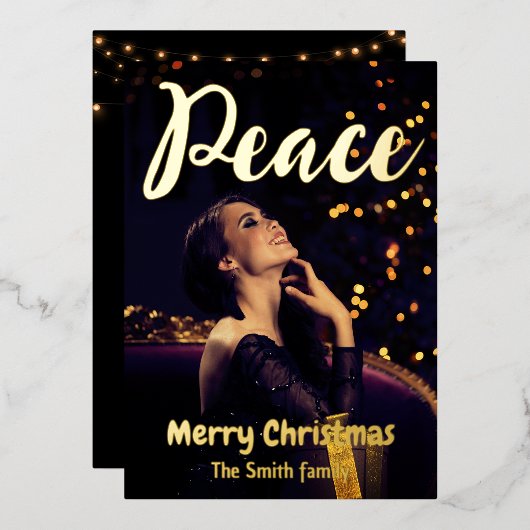 Vrede en liefde voor Kerstmis, foto modern minimaa Folie Feestdagenkaart (Voorkant / Achterkant)