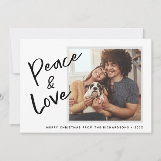 Vrede en liefde | Zwarte en witte kerstfoto H Feestdagenkaart (Voorkant)