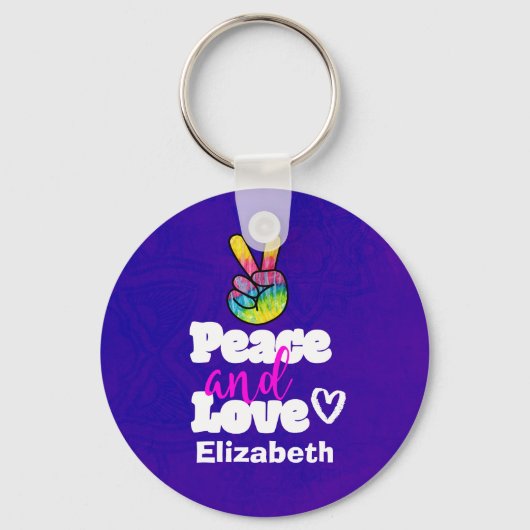 Vrede- en liefdestipografie Rainbow Hand Peace Sig Sleutelhanger (Voorkant)