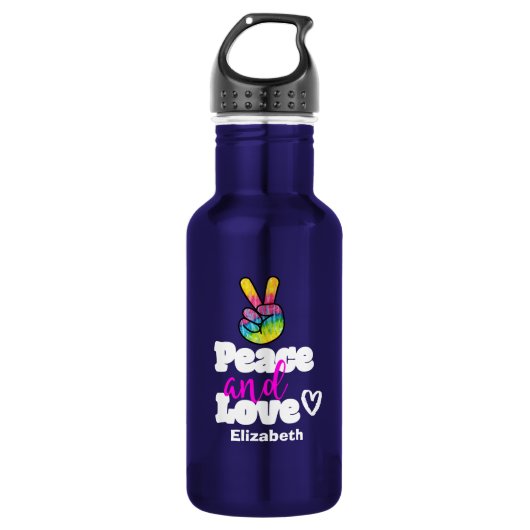 Vrede- en liefdestipografie Rainbow Hand Peace Sig Waterfles (Voorkant)