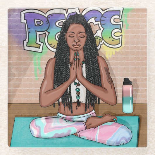 Vrede en Meditatie Stadskunst Glazen Onderzetter (Voorkant)