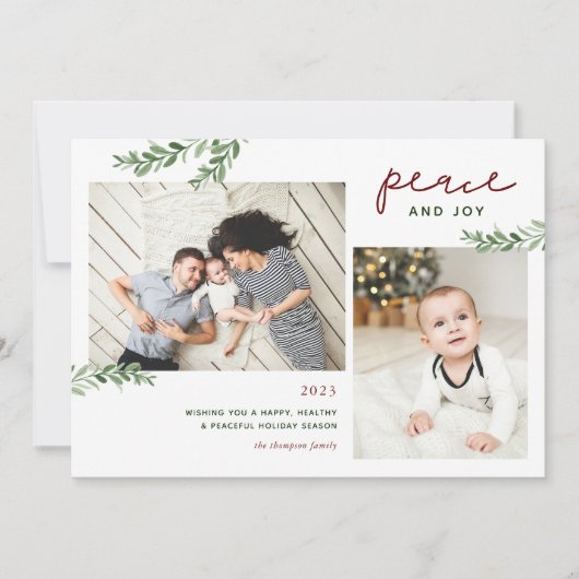 Vrede en vrede | Greenery Branches 2 foto Feestdagenkaart (Voorkant)