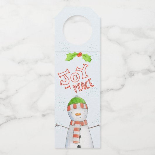 Vrede en vrede | Snowman met kerstmis Flessenhanger (Voorkant)