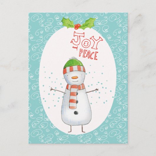 Vrede en vrede | Snowmankerst in Cute Snowman Feestdagenkaart (Voorkant)