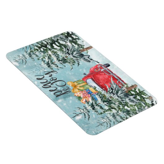 Vrede en vredige rode auto in winterbosfeestdag magneet (Rechterzijde)