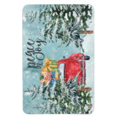 Vrede en vredige rode auto in winterbosfeestdag magneet (Verticaal)