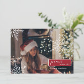 Vrede en vreugde drie foto's en sneeuwvlokken Kers Feestdagenkaart (Staand voorkant)