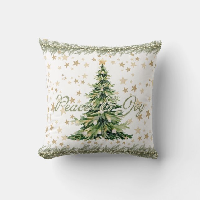 Vrede en vreugde groene kerstboom kussen (Voorkant)