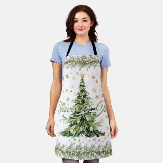 Vrede en vreugde groene kerstboom schort (Gedragen)