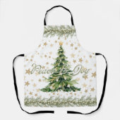 Vrede en vreugde groene kerstboom schort (Voorkant)