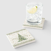 Vrede en vreugde groene kerstboom stenen onderzetter (Zijkant)