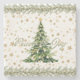 Vrede en vreugde groene kerstboom stenen onderzetter