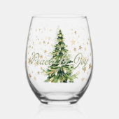 Vrede en vreugde groene kerstboom wijnglas zonder voet (Achterkant)