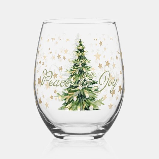 Vrede en vreugde groene kerstboom wijnglas zonder voet (Achterkant)