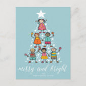 Vrede en vreugde Kleurrijke Cartoon Kerstboom Kind Feestdagenkaart (Voorkant)