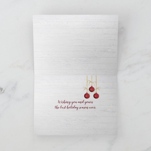 Vrede en vreugde over gewitwasd hout feestdagen kaart (Binnen)