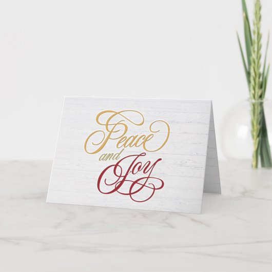 Vrede en vreugde over gewitwasd hout feestdagen kaart (Voorkant)