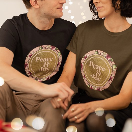 Vrede en Vreugde Roze en Gouden Kerstmis T-shirt