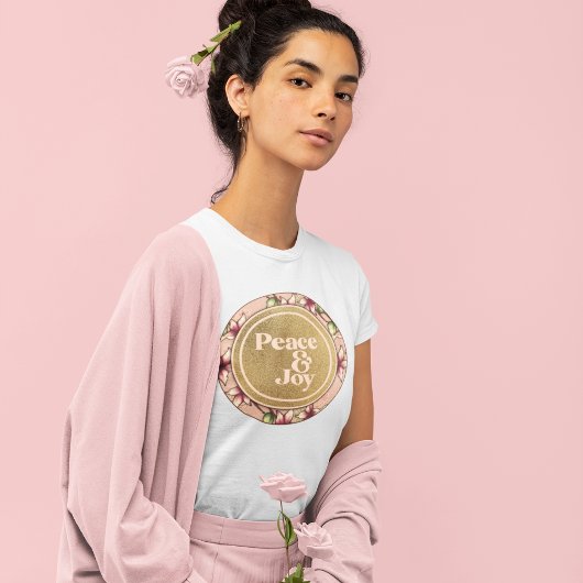 Vrede en Vreugde Roze en Gouden Kerstmis T-shirt