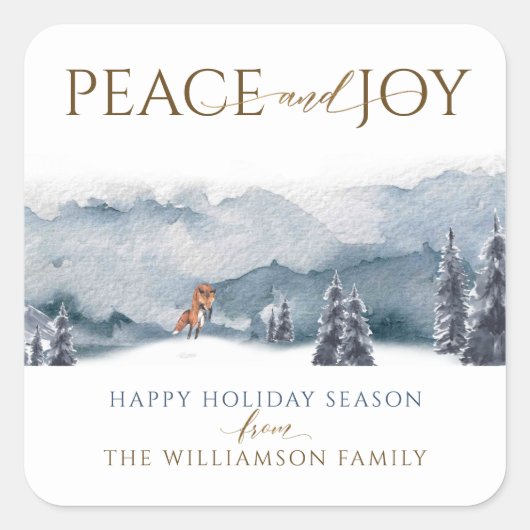 Vrede en vreugde, Waterverf Bos en Fox Vakantie Vierkante Sticker (Voorkant)