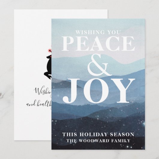 Vrede en vreugdeblauw gebergte sterren feestdagenkaart (Voorkant / Achterkant)