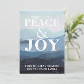 Vrede en vreugdeblauw gebergte sterren feestdagenkaart (Staand voorkant)