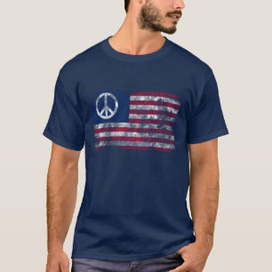 Vrede en Vrijheid Getergde Amerikaanse Vlag & Vred T-shirt