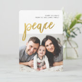 Vrede | Gouden Kalligrafie Foto Vakantie Kaart (Staand voorkant)