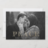 Vrede Gouden Winter Bloemen Lettering Foto Feestdagenkaart (Voorkant)