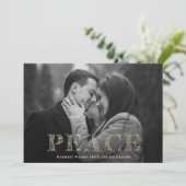 Vrede Gouden Winter Bloemen Lettering Foto Feestdagenkaart (Staand voorkant)